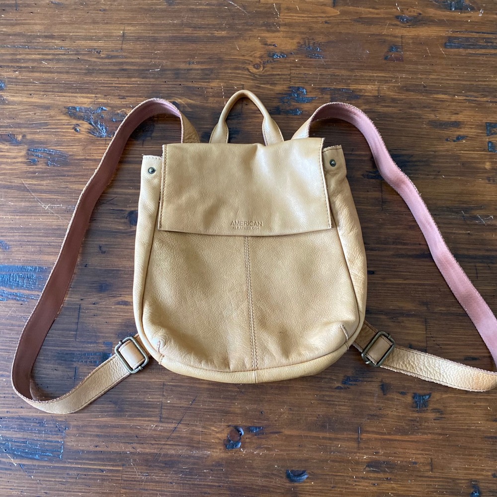 American Leather Co Tan Pebbled Leather Mini Backpack Bag Adjustable Straps*
